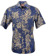 Mini Tahitian Reversed Print Mens Hawaiian Aloha Shirt in Royal & Gold