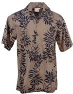Mini Tahitian Mens Hawaiian Aloha Shirt in Khaki & Navy