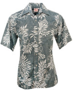 Mini Tahitian Reversed Print Mens Hawaiian Aloha Shirt in Green & White