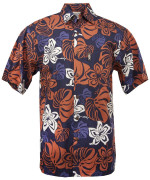 Abstract Hibiscus Mens Hawaiian Aloha Shirt in Navy
