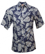 Pineapple Pareau Reversed Print Mens Hawaiian Aloha Shirt in Blue