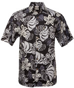 Abstract Hibiscus Mens Hawaiian Aloha Shirt in Black