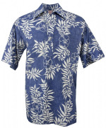 Mini Tahitian Pullover Mens Hawaiian Aloha Shirt in Blue & White