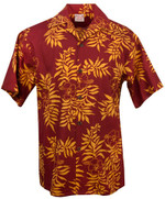 Mini Tahitian Mens Hawaiian Aloha Shirt in Cardinal & Gold