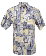 Hibiscus Block Mens Hawaiian Aloha Shirt in Navy