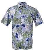 Abstract Hibiscus Mens Hawaiian Aloha Shirt in Powder