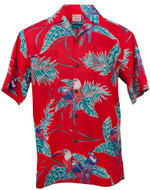 Tropical Birds Mens Hawaiian Aloha Shirt in Red