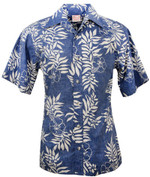Mini Tahitian Reversed Print Mens Hawaiian Aloha Shirt in Blue & White