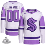 Men's Seattle Kraken White/Purple Hockey Fights Cancer Primegreen Custom NHL Jersey