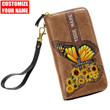  Customized Name Sunflower Butterfly Printed Leather Wallet