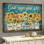 Sunflower jar God says you are Jesus Landscape Canvas Print Wall Art