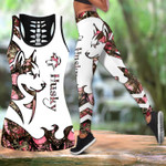 Husky Dog tattoos combo outfit legging + hollow tank for women PL