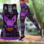Egyptian sphynx cat tattoos combo outfit legging + hollow tank for women PL