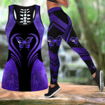 Purple butterfly legging + hollow tank combo HAC150402 - Amaze Style™-Apparel