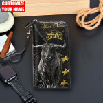  Bull Riding Personalized Name Printed Leather Wallet