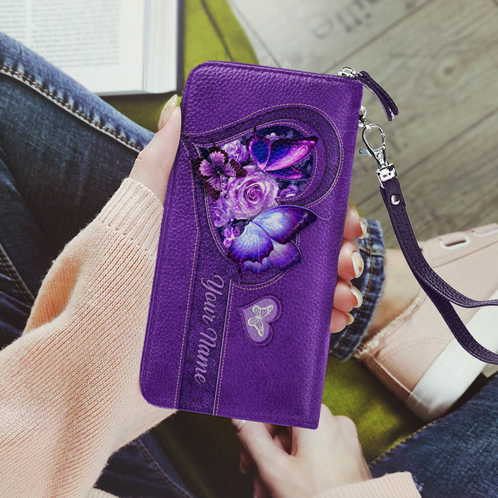  Customized Name Butterfly Printed Leather Wallet