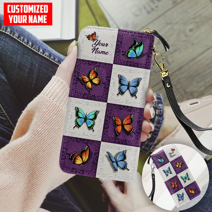 Custom Name Butterfly All Over Printed Leather Wallet