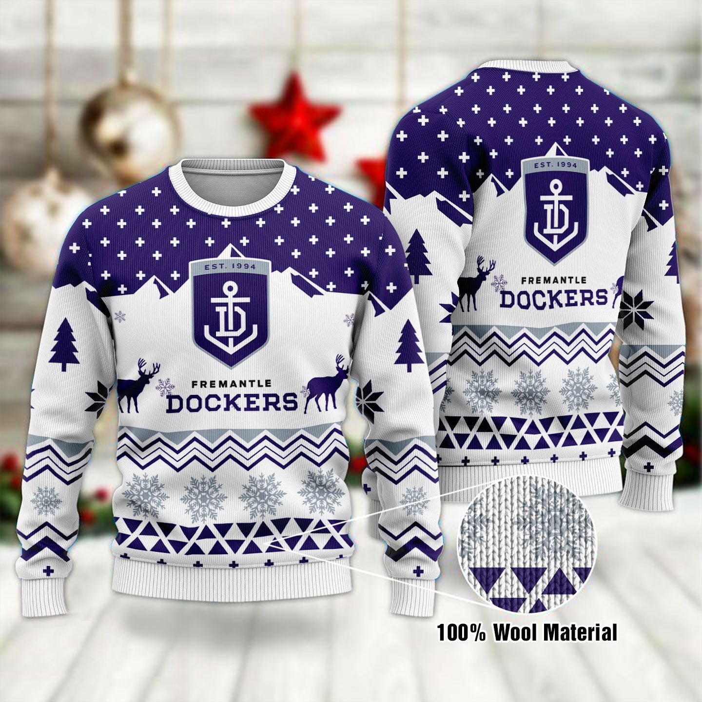 Middily- Fremantle Football Club AFL - Ugly Xmas Sweater,Holiday 2021 Sweater,Secret Santa,Christmas Sweater Gift,Gag Gift - 3D Sweater