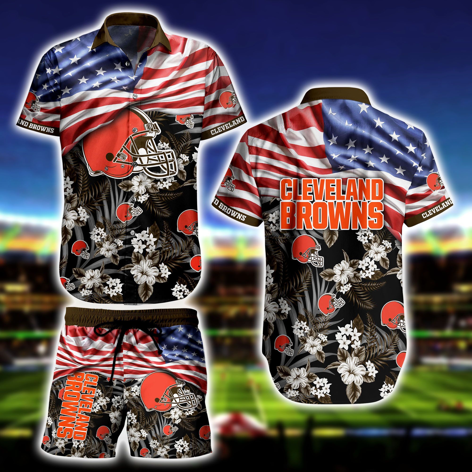 Middily- Cleveland Browns -Hawaii Shirt Short Flag