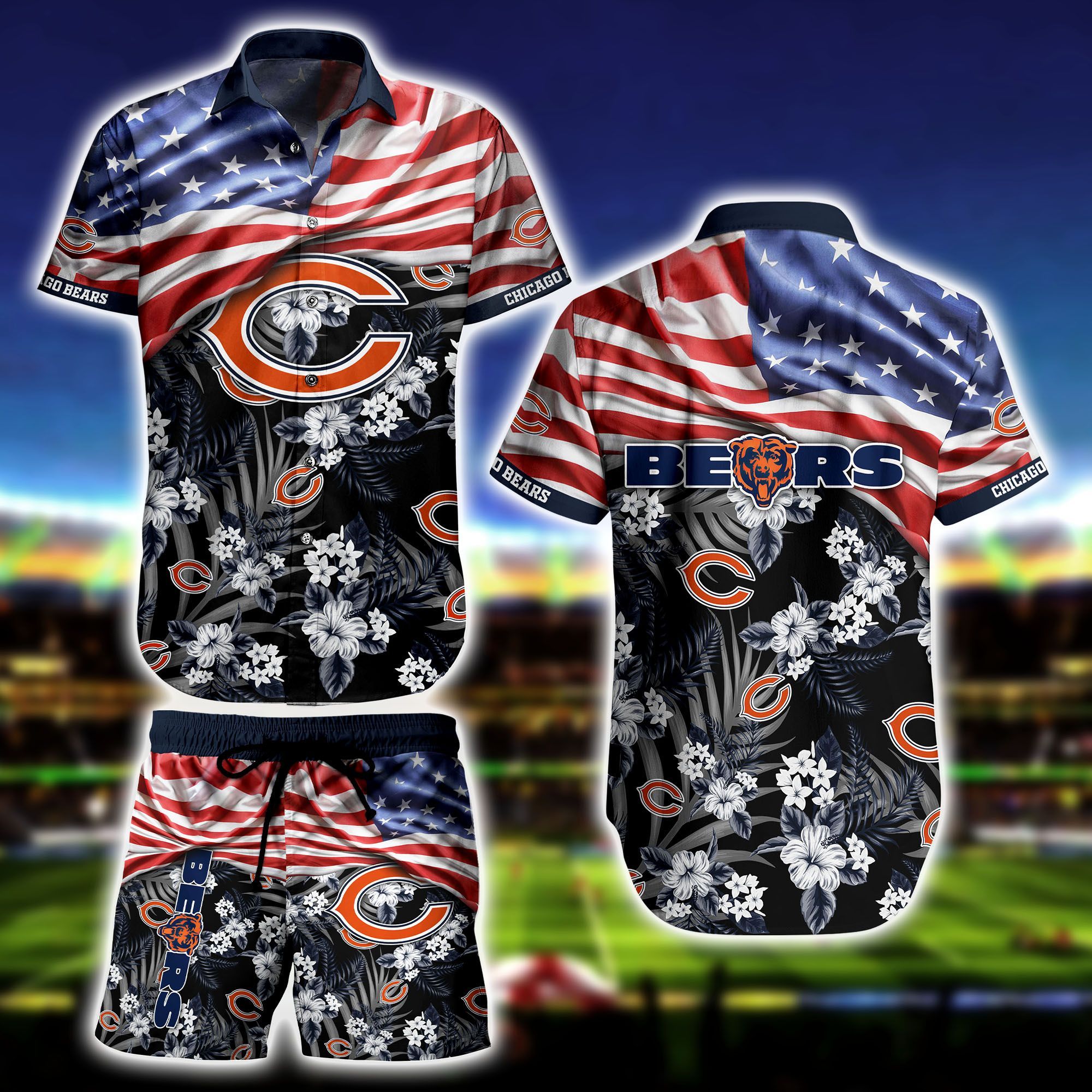 Middily- Chicago Bears -Hawaii Shirt Short Flag