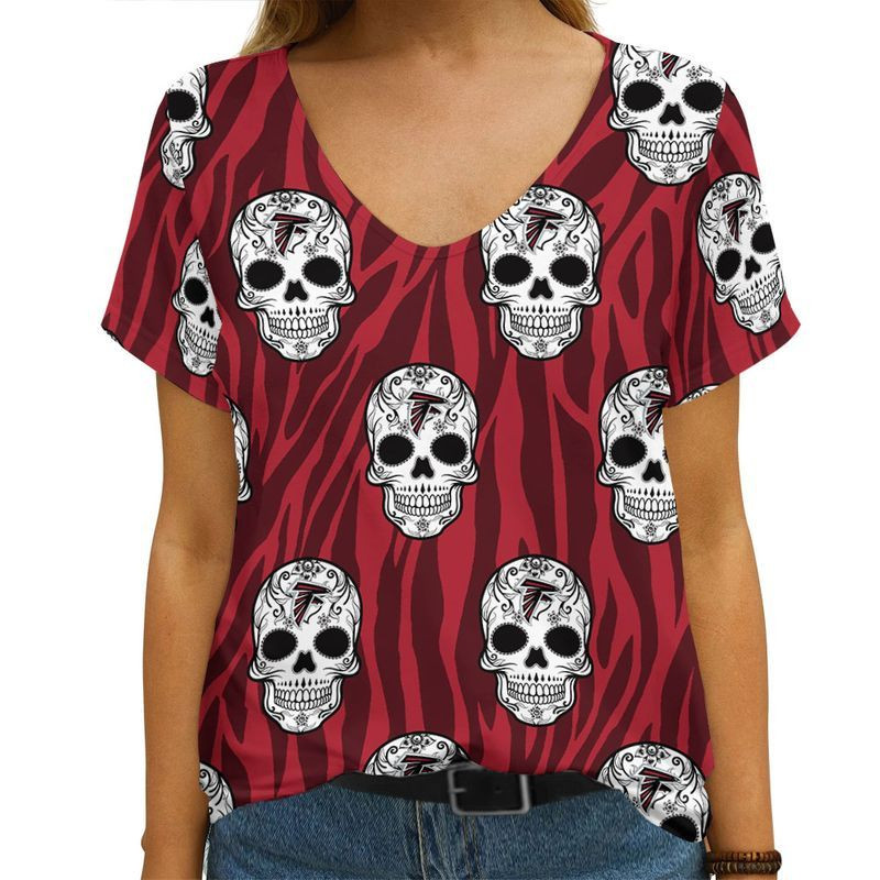 MiddilyAtlanta Falcons Skull Limited Edition Summer Collection Women V Neck T-shirt XS-2XL NLA011829
