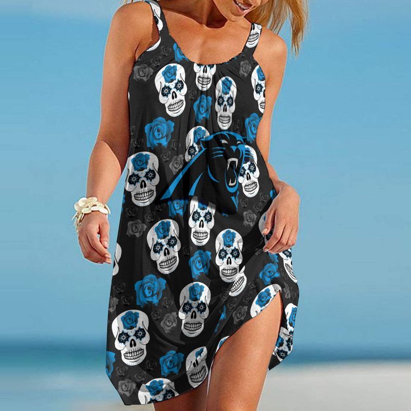 MiddilyCarolina Panthers Sugar Skull Limited Edition Summer Beach Dress NLA008432