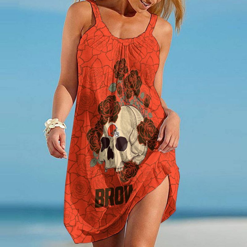 MiddilyCleveland Browns Roses And Skull Limited Edition Beach Dress Summer NLA008904