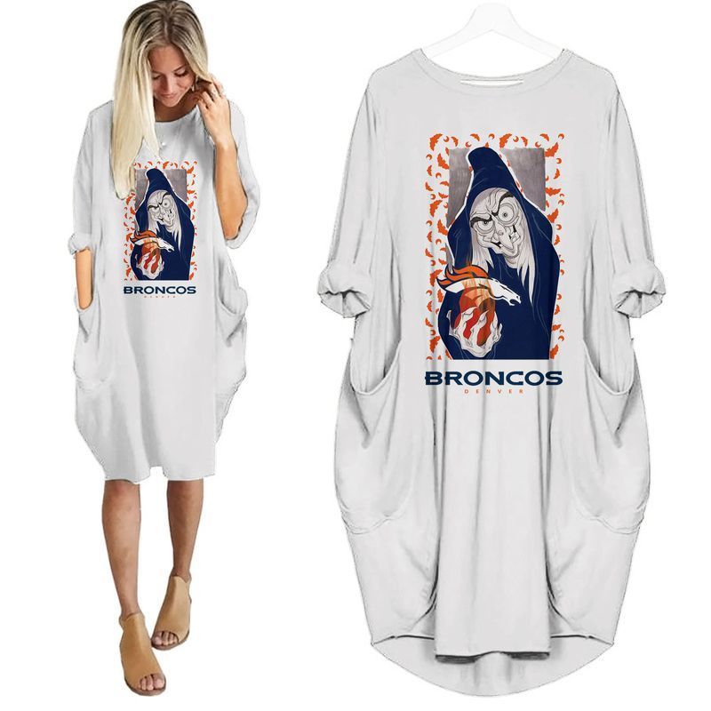 MiddilyDenver Broncos Snow White Witch Halloween Loose Casual Batwing Dress Size S-2XL NLA020807