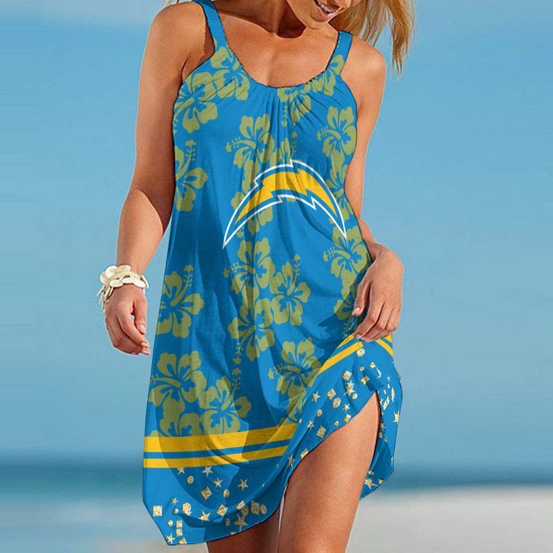 MiddilyLos Angeles Chargers Hibiscus Stars Limited Edition Summer Beach Dress NLA007817