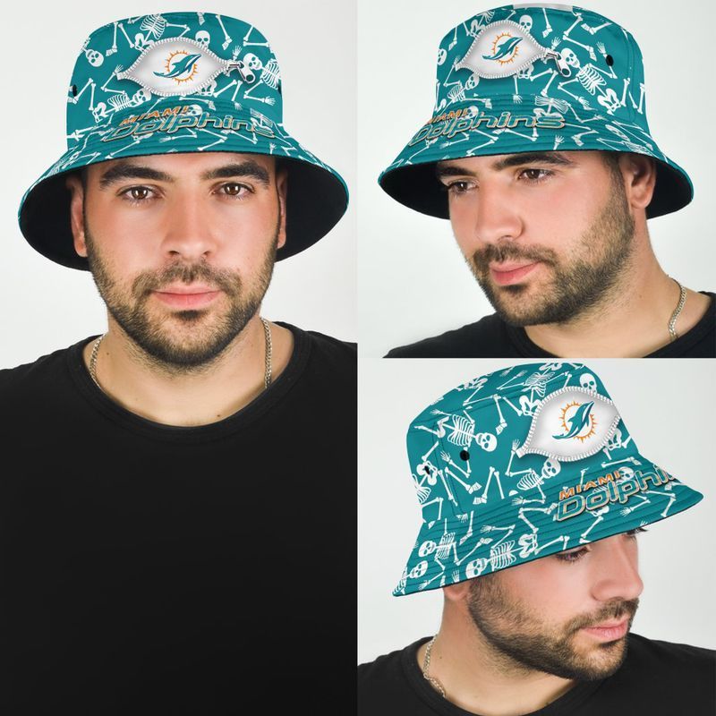 MiddilyMiami Dolphins The Eye and Skeleton Pattern Limited Edition Bucket Hat NLA014608