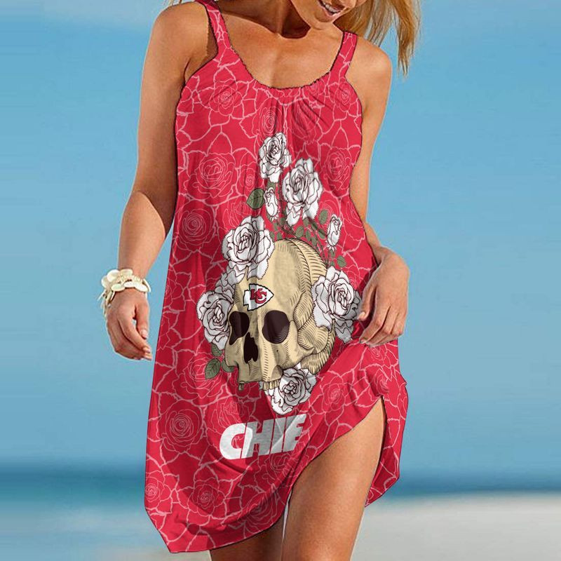 MiddilyKansas City Chiefs Roses And Skull Limited Edition Beach Dress Summer NLA008910