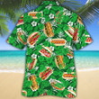 Hot Dog Lovers Green Floral Hawaiian Shirt