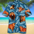 Red Angus Cattle Lovers Blue Feather Hawaiian Shirt