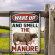 Highland Cattle Lovers Gift Wake Up And Smell The Manure Metal Sign