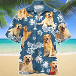 Golden Retriever Dog Blue Tribal Pattern Hawaiian Shirt