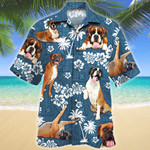 Boxer Dog Blue Tribal Pattern Hawaiian Shirt
