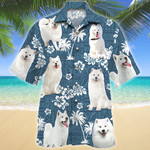 Samoyed Dog Blue Tribal Pattern Hawaiian Shirt