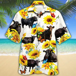 Black Angus Cattle Lovers Sun Flower Hawaiian Shirt