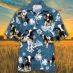 Holstein Friesian Cattle Lovers Blue Tribal Hawaiian Shirt