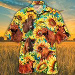 Red Angus Cattle 2 Lovers Sunflower Watercolor Hawaiian Shirt