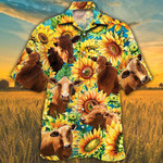 Beefmaster Cattle Lovers Sunflower Watercolor Hawaiian Shirt