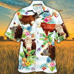 Hereford Cattle Lovers Tropical Flower Hawaiian Shirt