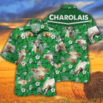 Charolais Cattle Lovers Green Floral Pattern Hawaiian Shirt