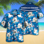 American Eskimo Dog Lovers Blue Floral Pattern Hawaiian Shirt