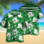 American Eskimo Dog Lovers Green Floral Pattern Hawaiian Shirt