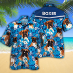 Boxer Dog Lovers Blue Floral Pattern Hawaiian Shirt
