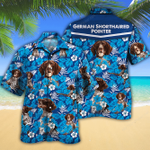 German Shorthaired Pointer Dog Lovers Blue Floral Pattern Hawaiian Shirt