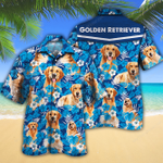 Golden Retriever Dog Lovers Blue Floral Pattern Hawaiian Shirt