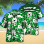 Samoyed Dog Lovers Green Floral Pattern Hawaiian Shirt