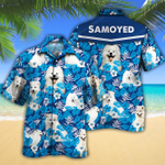 Samoyed Dog Lovers Blue Floral Pattern Hawaiian Shirt
